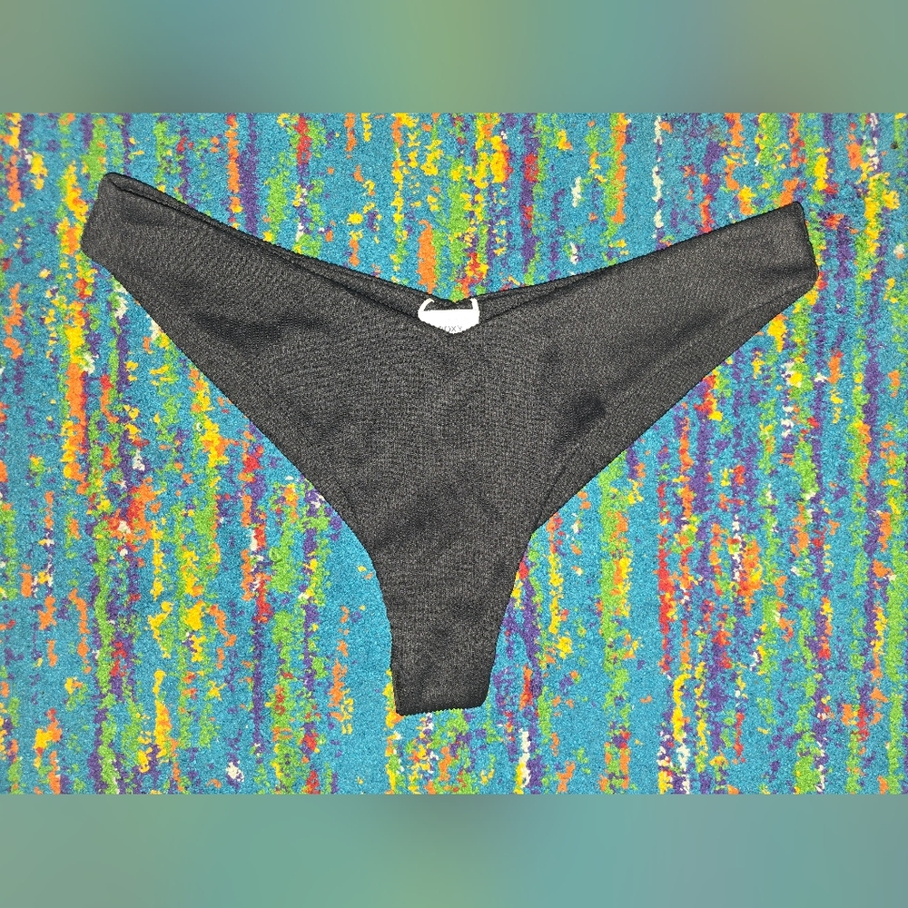 Roxy Black Ribbed V-Front Bikini Bottom - Picture 3 of 7